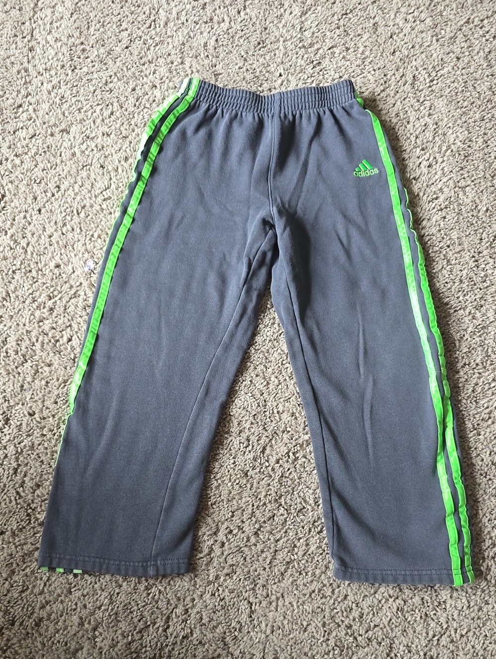 adidas Gray Pants with Neon Green Side Stripes